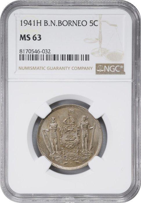 Bornéo du Nord britannique. George VI. 5 Cents 1941 - NGC, Postzegels en Munten, Munten | Europa | Niet-Euromunten