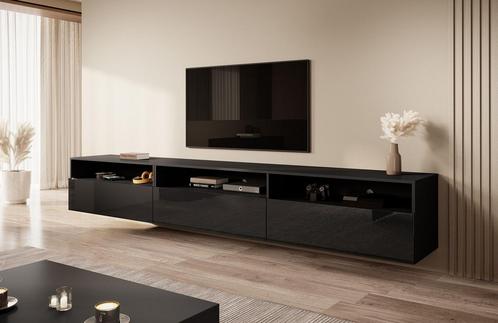 Meubella | TV-Meubel Zwart 270cm zwevend hangend, Maison & Meubles, Armoires | Mobilier de télévision, Envoi