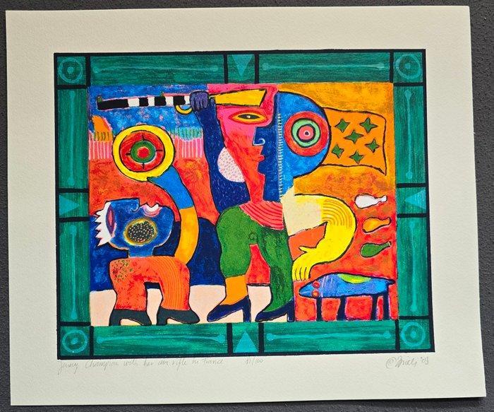 Clemens Briels (1946) - Jenny champion with her air rifle, Antiquités & Art, Antiquités | Autres Antiquités