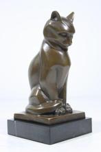 sculptuur, Bronze sculpture Staring Cat in Art Deco Style, Antiquités & Art