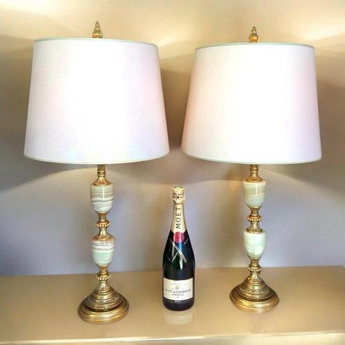 Tafellamp (2) - Hotel chic - Messing, Metaal, Onyx -, Antiek en Kunst, Curiosa en Brocante