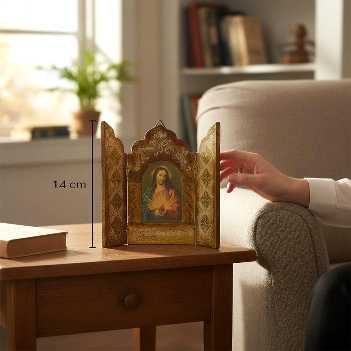 Drieluik - Icoon - Triptychon van het Heilig Hart van Jezus,, Antiek en Kunst, Antiek | Boeken en Manuscripten