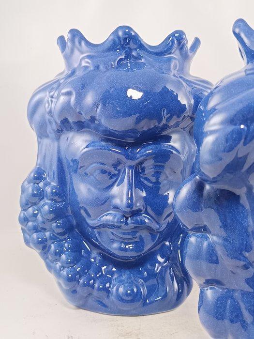 Vase - Majolique - Paire de têtes de Moro - Caltagirone, Antiek en Kunst, Antiek | Glaswerk en Kristal