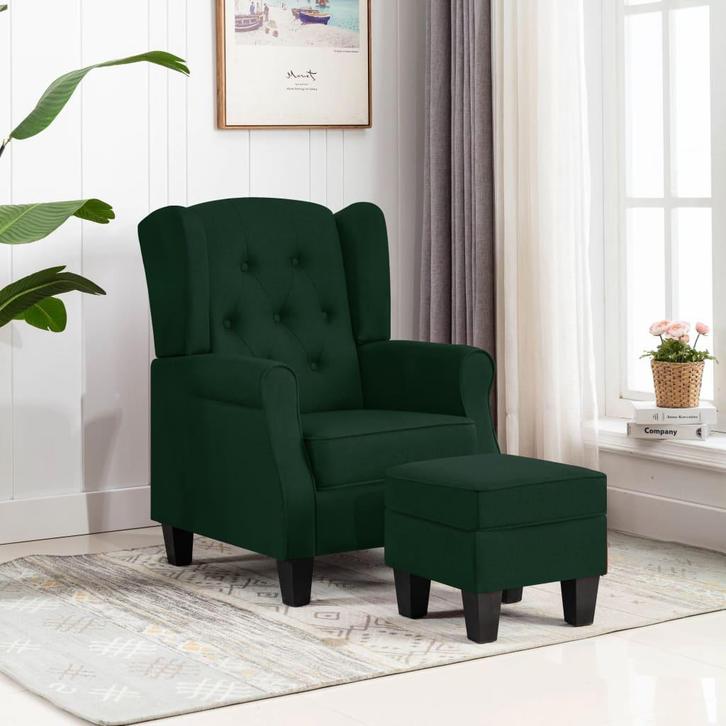 vidaXL Fauteuil met voetenbankje stof donkergroen, Huis en Inrichting, Fauteuils, Nieuw, Verzenden