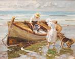 Juan Gonzalez Alacreu (1937) - Pescadores en la playa, Antiek en Kunst