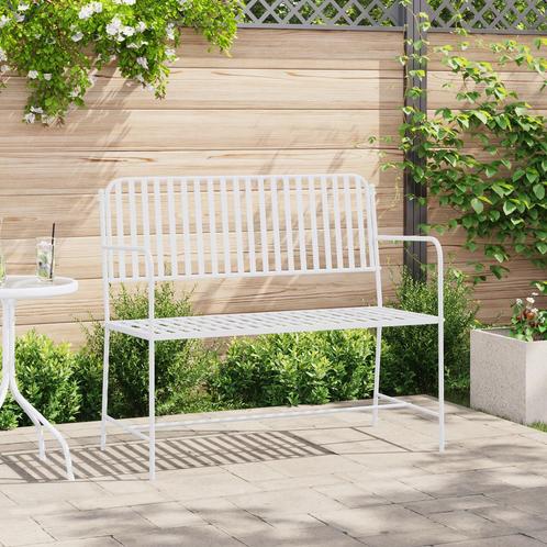 vidaXL Tuinbank met Lattenontwerp Wit 107 cm Staal, Tuin en Terras, Tuinsets en Loungesets, Nieuw, Verzenden