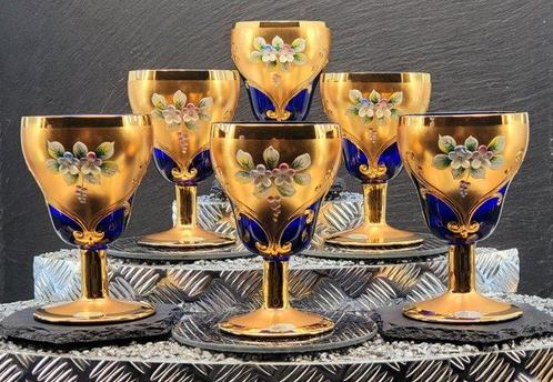 |- (6) x *Bohemia Kristall Gold (Tschechien)* - Verre à vin, Antiek en Kunst, Curiosa en Brocante