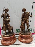 Lancini - Beeldje, Le Berger et la Bergère - 29 cm - Brons,, Antiek en Kunst