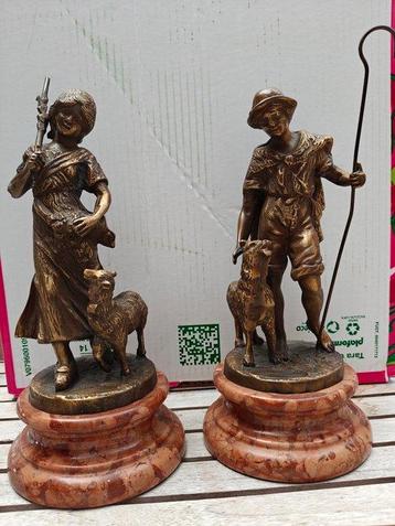 Lancini - Beeldje, Le Berger et la Bergère - 29 cm - Brons,