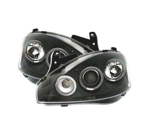PHARES POUR OPEL CORSA C 00-06 ANGEL EYES FOND NOIR H1-H1, Auto-onderdelen, Verlichting, Verzenden