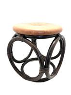 Kruk - Rattan, Leder - Vintage krukje van rattan met lederen