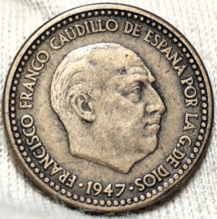 Spanje. Francisco Franco. 1 Peseta - 1947*51 (Muy Escasa), Timbres & Monnaies, Monnaies | Europe | Monnaies non-euro