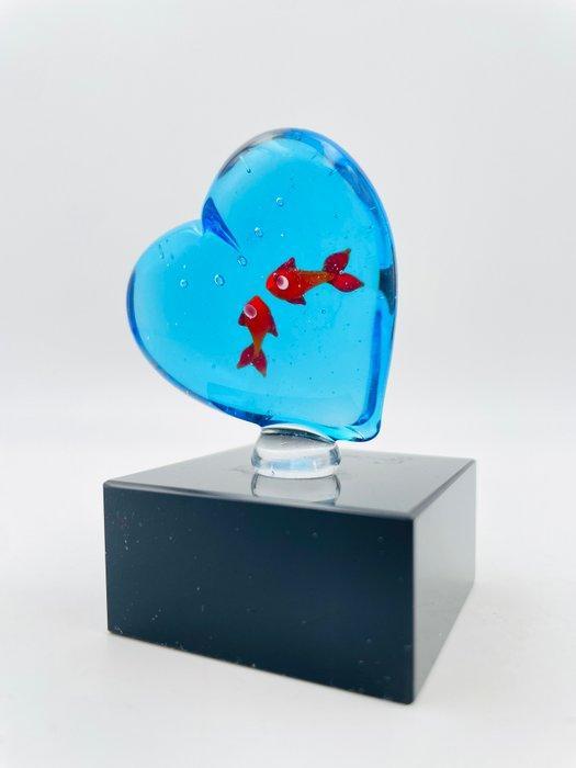 Guidotti - sculptuur, Cuore con pesci - 6.5 cm - vetro di, Antiek en Kunst, Antiek | Glaswerk en Kristal
