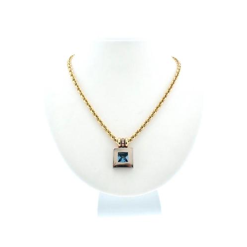 18 Krt. Bicolor gouden ketting met topaas en diamant; 0,0..., Handtassen en Accessoires, Kettingen, Overige kleuren, Gebruikt