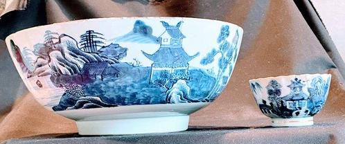 Blue & White Punch Bowl with similar tea bowl - Kom -, Antiquités & Art, Antiquités | Autres Antiquités