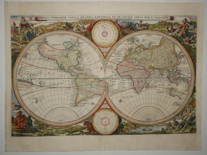 Wereld - monde; Nicolaas Visscher - Orbis Terrarum Tabula .., Boeken, Atlassen en Landkaarten