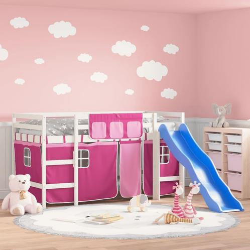 vidaXL Kinderhoogslaper met gordijnen 90x200 cm grenenhout, Huis en Inrichting, Slaapkamer | Bedden, Nieuw, Verzenden