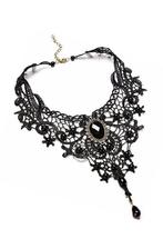 Ketting Kant Zwart Steen Steampunk Zwarte Kanten Collar Roar, Handtassen en Accessoires, Kettingen, Ophalen of Verzenden, Nieuw