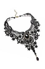 Ketting Kant Zwart Steen Steampunk Zwarte Kanten Collar Roar, Bijoux, Sacs & Beauté, Ophalen of Verzenden