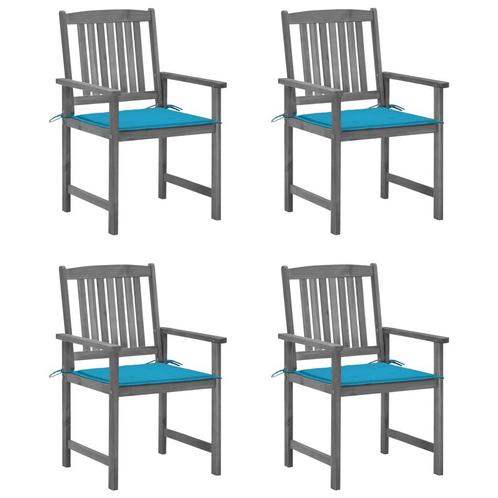 vidaXL Tuinstoelen 4 st met kussens massief acaciahout grijs, Tuin en Terras, Tuinstoelen, Nieuw, Verzenden