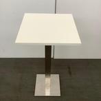 Sta-tafel op metalen poot, Hoogte 113 cm, Wit - RVS, Gebruikt