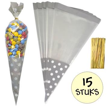 Fako Bijoux® - 15x Cellofaan Puntzakken Grijze Stippen disponible aux enchères