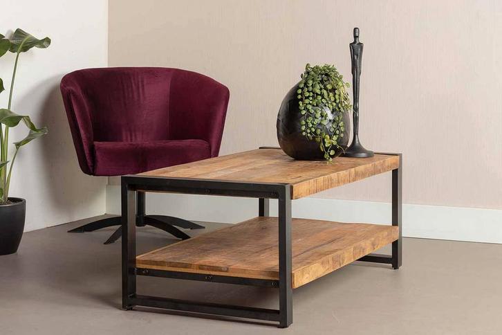 Salontafel Mangohout Winnie 110 Dubbele Laag cm, Huis en Inrichting, Tafels | Salontafels, Nieuw, Verzenden