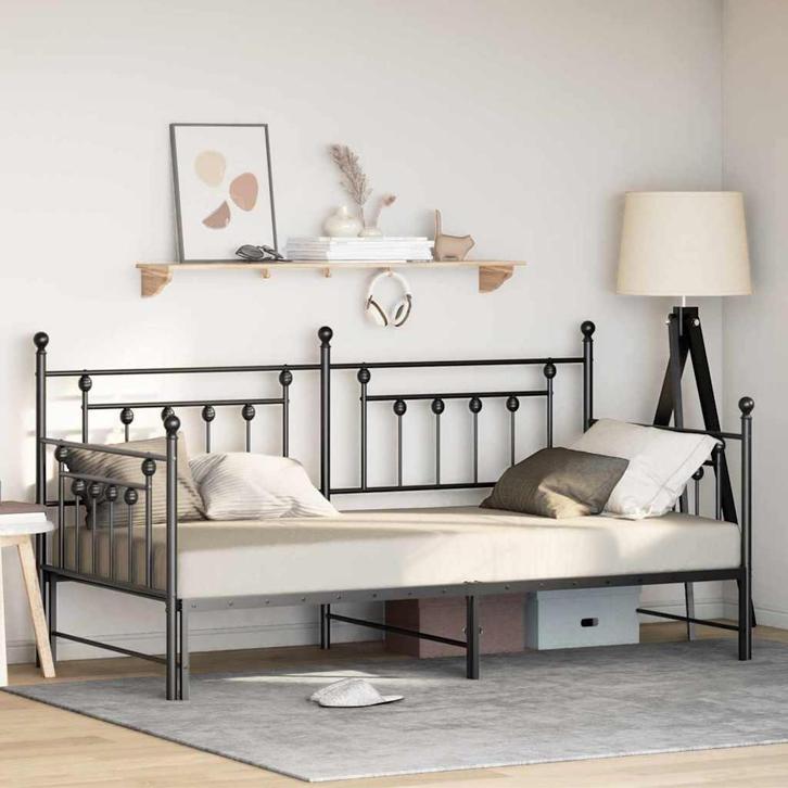 vidaXL Bedframe voor een daybed met hoofdeinde Zwart 90 x, Huis en Inrichting, Slaapkamer | Bedden, Nieuw, Verzenden