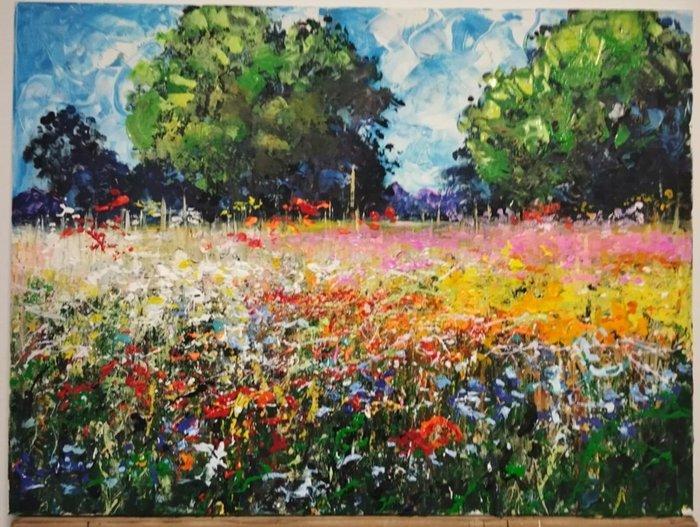 Grzegorz Jacek Olejniczak (XX) - Flowers in the meadow Abst., Antiek en Kunst, Kunst | Schilderijen | Klassiek