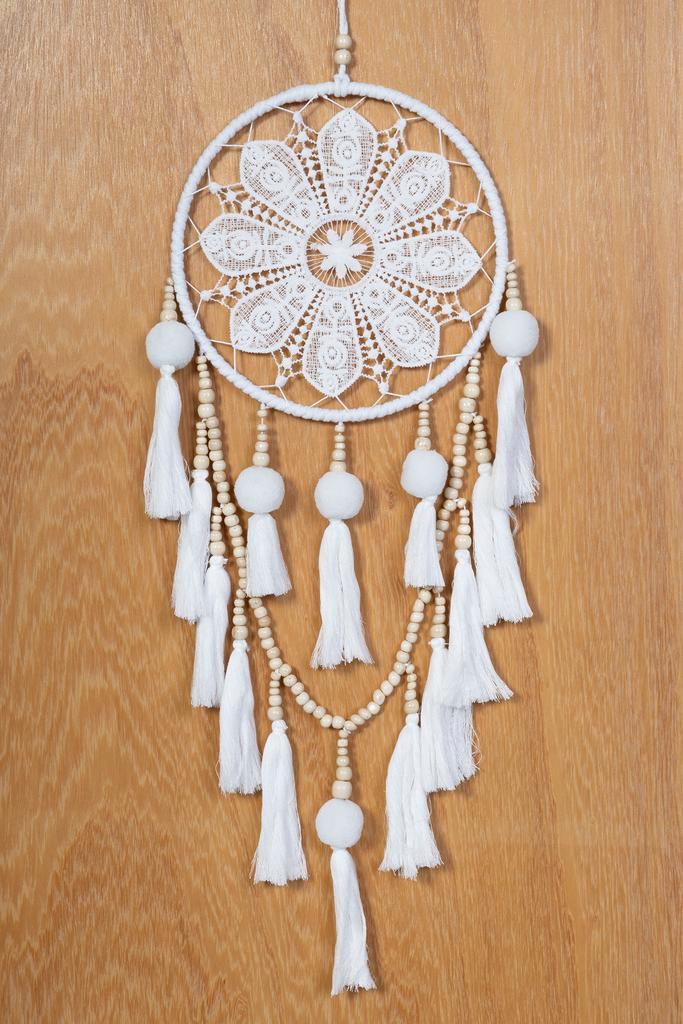 Dromenvanger Wit Kralen Dreamcatcher Tassels Kraaltjes Bohem, Hobby en Vrije tijd, Feestartikelen, Nieuw, Ophalen of Verzenden