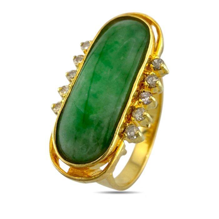 Ring - 18 karaat Exclusieve 18K Geel Goud Ring met Jade en, Handtassen en Accessoires, Ringen