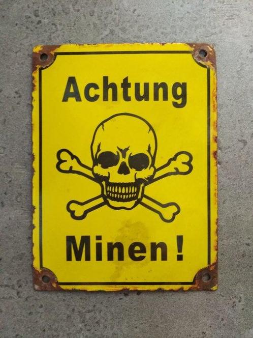 World War II - WW2 Achtung Minen! - Plaque émaillée - plaque, Antiek en Kunst, Antiek | Wandborden en Tegels