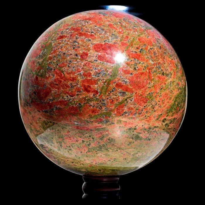 Rode en groene Unakietjaspissteen Bol - Hoogte: 235 mm -, Verzamelen, Mineralen en Fossielen