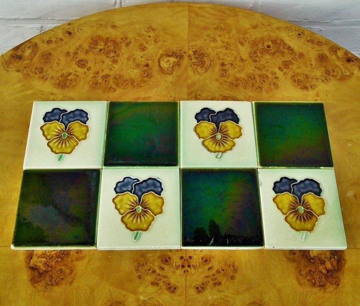 Art Nouveau Tegel (8) - Tegeltableau van 8 geëmailleerde Art, Antiek en Kunst, Antiek | Glaswerk en Kristal