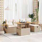 vidaXL 6-delige Loungeset met kussens poly rattan beige, Tuin en Terras, Verzenden, Nieuw, Loungeset