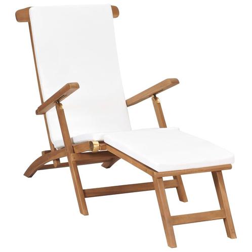 vidaXL Ligstoel met kussen massief teakhout crèmewit, Tuin en Terras, Ligbedden, Nieuw, Verzenden