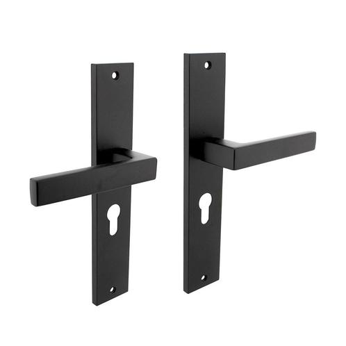 Deurklink Hera op schild profielcilindergat 55mm mat zwart, Doe-het-zelf en Bouw, Hang- en Sluitwerk, Klink of Kruk, Nieuw, Overige materialen
