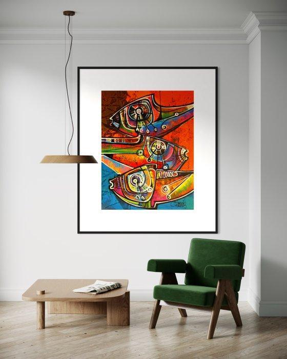 Simeon Gonzales - Peces del Rio Inca XL (NO RESERVE PRICE), Antiek en Kunst, Kunst | Schilderijen | Modern