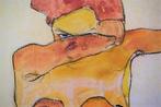 Egon Schiele - Sitting nude with purple stockings -