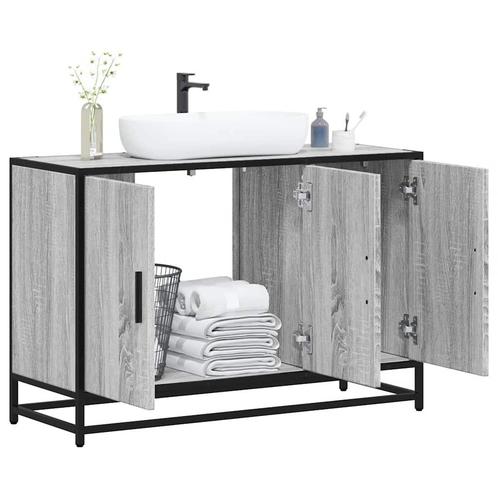 vidaXL Wastafelkast 90x33x60 cm bewerkt hout grijs sonoma, Huis en Inrichting, Badkamer | Badkamermeubels, Nieuw, Verzenden