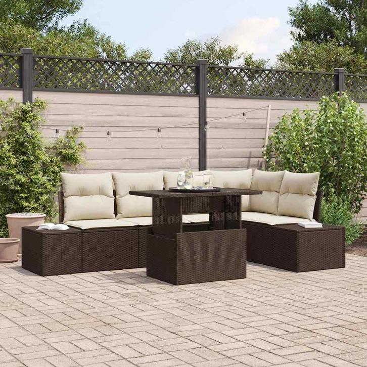 vidaXL Tuinbank Set met opslag 6 pcs Bruin Poly rattan, Jardin & Terrasse, Ensembles de jardin, Envoi
