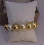 Armband Grote maat - Diep gouden en witte South Sea parels -, Handtassen en Accessoires, Armbanden, Nieuw
