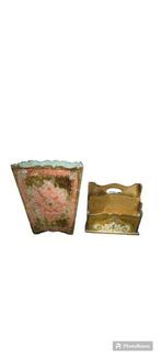 Reliëf, Porte lettre et pot ancien bois - 27 cm - Hout -, Antiquités & Art