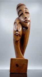 sculptuur, 2 gestileerde hoofden - 40 cm - Hout, Antiek en Kunst, Curiosa en Brocante