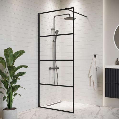 Douchewand Essos 70 x 200 cm Zwart – Inloopdouche 8 mm, Doe-het-zelf en Bouw, Sanitair, Nieuw, Verzenden