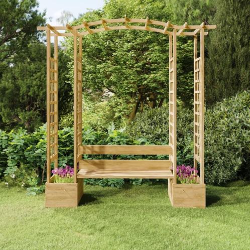 vidaXL Pergola met bank en plantenbakken geïmpregneerd, Tuin en Terras, Palen, Balken en Planken, Nieuw, Verzenden