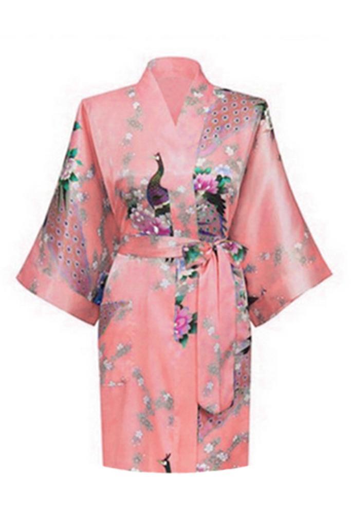 KIMU® Kimono Zalmroze Kort S-M Yukata Satijn Boven de Knie K, Kleding | Dames, Carnavalskleding en Feestkleding, Nieuw, Ophalen of Verzenden