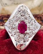 Ring - 18 karaat Witgoud Robijn - Diamant, Handtassen en Accessoires, Ringen, Nieuw