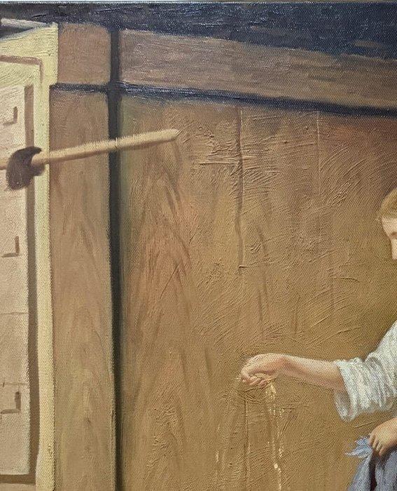 École néerlandaise (XX) - Scène dintérieur avec poules, Antiek en Kunst, Kunst | Schilderijen | Klassiek