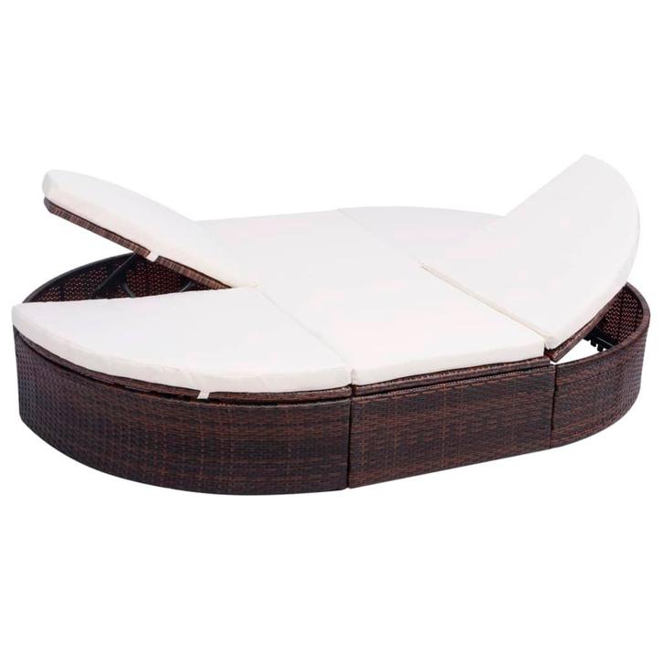 vidaXL Loungebed met kussen poly rattan bruin, Tuin en Terras, Ligbedden, Nieuw, Verzenden